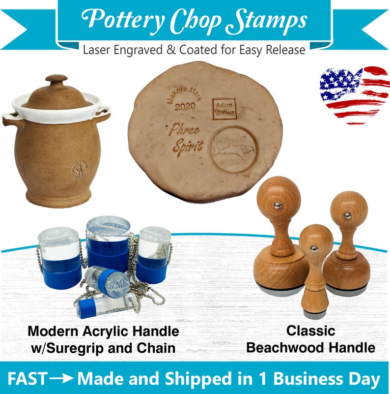 Custom Pottery Chop Stamp: Acrylic Clay Maker's Mark Bild 1