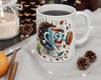 Running Coffee Cup Mug | Cartoon Coffee Bean, Cactus Desert Coffee Art