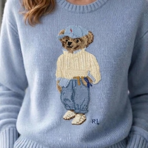 Signature Polo Bear Intarsia Crewneck Sweater Embroidered