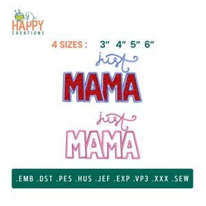 Appliqué Just Mama, MAMA-applicatieontwerp, MAMA-ontwerp, patchworkquilt, inspiratiecitaatontwerp, Moederdagontwerp