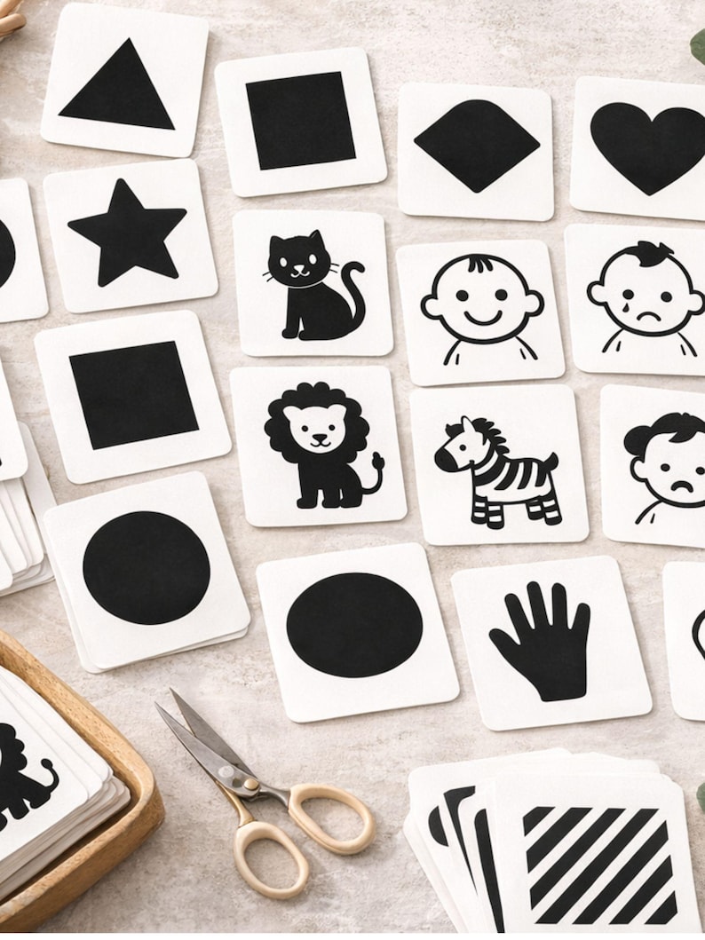 High Contrast Baby Flashcards Printable | Montessori Infant Visual ...
