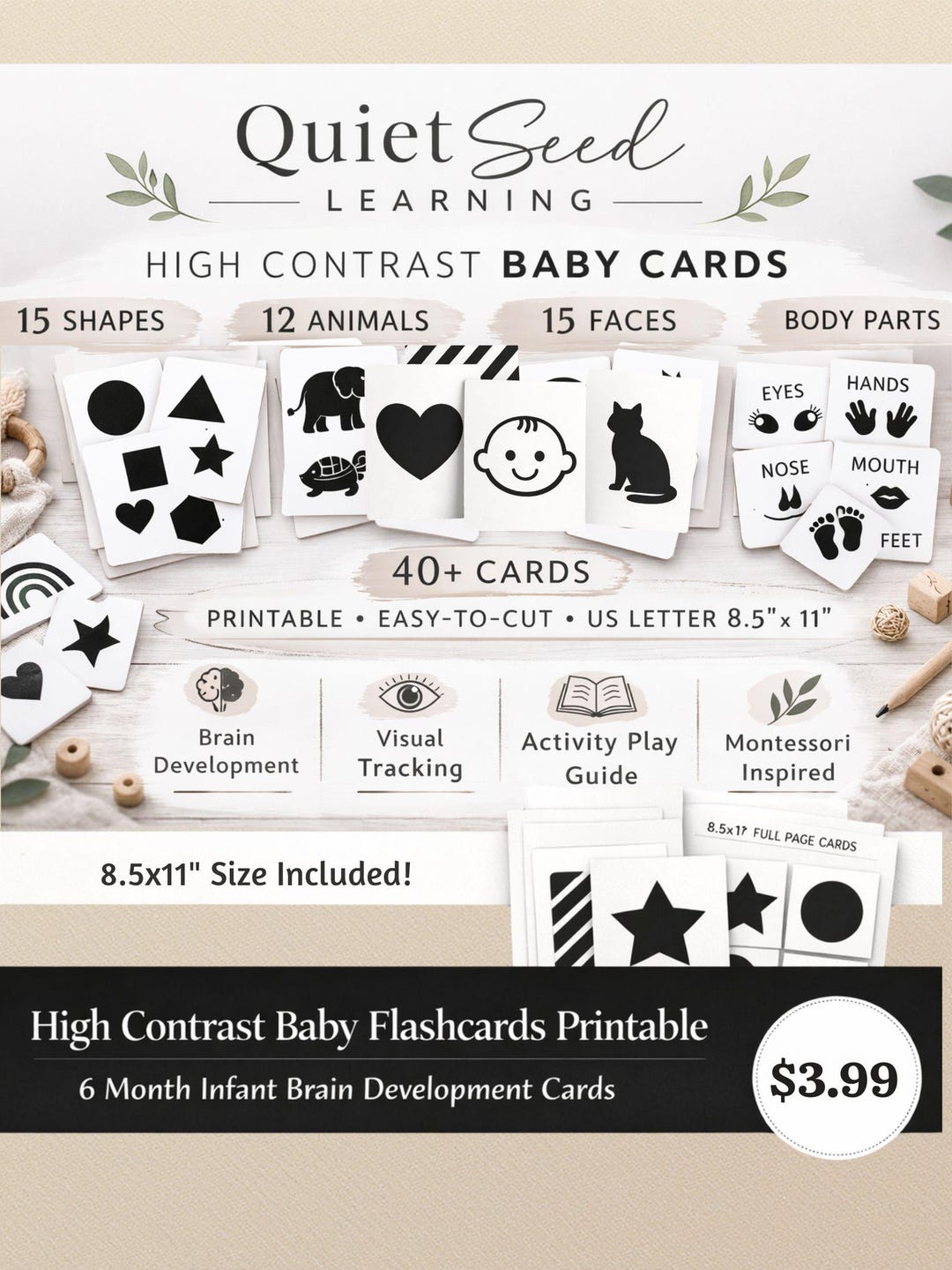 High Contrast Baby Flashcards Printable | Montessori Infant Visual ...