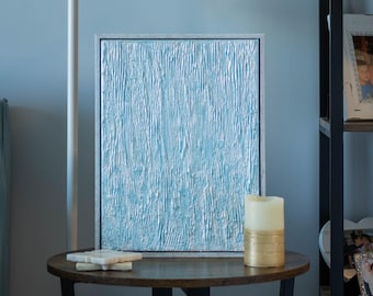 Handmade Textured Painting: "Peace" with 3D Blue Accents (Frame Included)