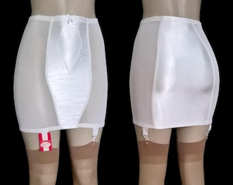 NWT 60s Vintage GIRDLE Skirt SATIN Open Bottom Rubber Shapewear Garters ~ S/M