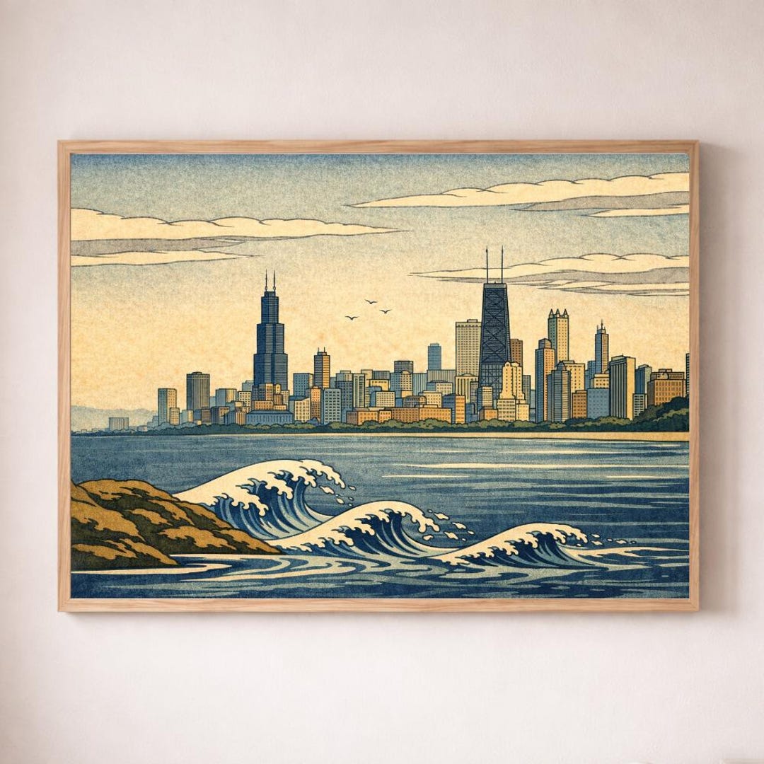 Chicago Skyline Printable Wall Art – Japanese Woodblock (ukiyo-e) Style ...
