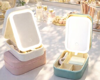 LED Makeup Case with Mirror Travel Makeup Organizer Lighted Cosmetic Storage Box Portable Vanity Case Beauty Bag Gift for Her