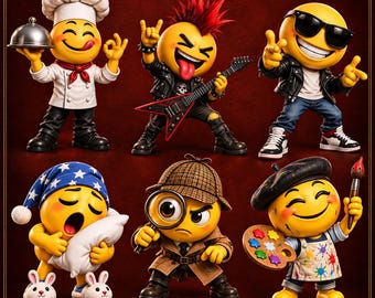 Funny Emoji Characters Collection – 6 Cute 3D Emoji Miniatures | STL OBJ & 3MF Digital Files