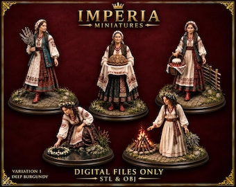 Ukrainian Women of the 17th–18th Century – Holidays & Traditions | Cossack Era STL Collection | Historical Miniatures 120mm