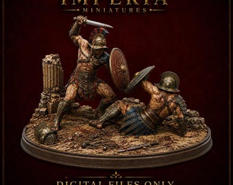 Gladiator Arena Battle Diorama – 3D Printable STL & OBJ Files | Roman Gladiator Scene Miniature | Collectible Figure Set