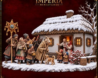 Ukrainian Christmas Carollers – Traditional Vertep Village Scene__17 Separate Figurines, 3D Printable Miniature, STL OBJ 3MF 120mm