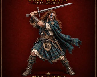 Scottish Highlander with Claymore – Medieval Warrior Miniature STL & OBJ 120mm