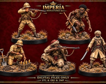 Colonial Era Miniatures Set ____SET 2 | 19th Century Soldiers & Warriors | Hand Painted Resin Figures STL Model