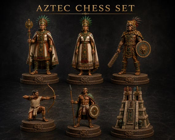 Aztec Chess Set STL | 3D Printable Historical Chess Pieces | Mesoamerican Warrior Miniatures | Resin Miniatures | Digital Download