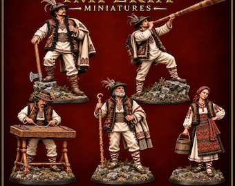 Hutsul Highlanders of Ukraine – Carpathian Folk Characters Set – Ukrainian Hutsuls__3mf _STL _OBJ 120mm figures for 3D Printing