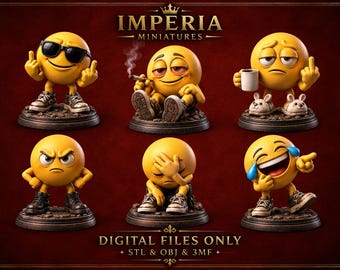 Funny Emoji Collection – 6 Expressive 3D Characters | 3mf _STL _OBJ 120mm figures for 3D Printing