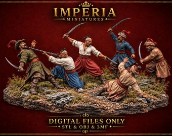 Cossack Warriors – Battle Diorama | Historical Miniatures 7 Separate Figurines, 3D Printable Miniature, STL OBJ 3MF 120mm