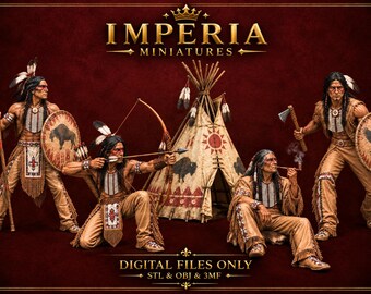 Native American Warriors – Historical Miniature Set___3D Printable Miniature, STL OBJ 3MF 120mm