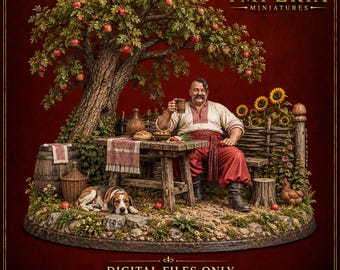 Ukrainian Cossack Diorama – Rustic Village Life Under Apple Tree, 12 Separate Figurines, 3D Printable Miniature, STL OBJ 3MF 120mm