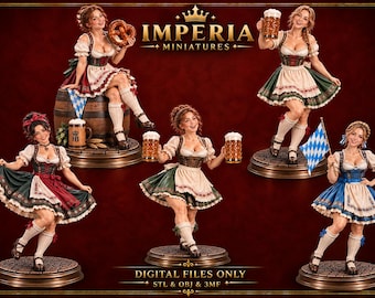 Oktoberfest Girls – Bavarian Beer Maidens | 5 Female Miniatures ___3mf _STL _OBJ 120mm figures for 3D Printing
