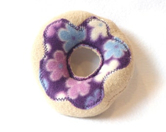 Dog Donut Toy - Light Brown With Purple Floral Print