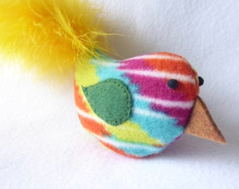 Bird Cat Toy - Multi Color Stripe Print With Yellow Tail