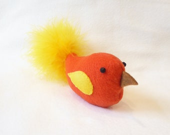 Bird Cat Toy - Orange With Yellow Feather