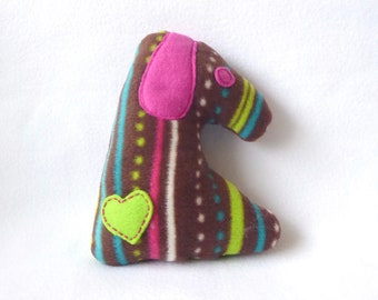 Dog Toy - Multi Colored Brown Striped Print with Pink Ears