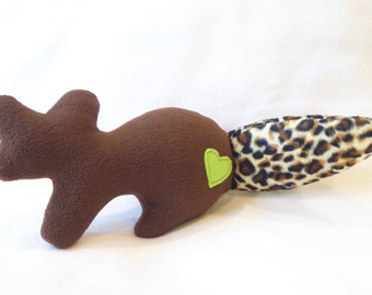 Dog Toy Squirrel With Squeakers - Brown with Leopard Print Tail