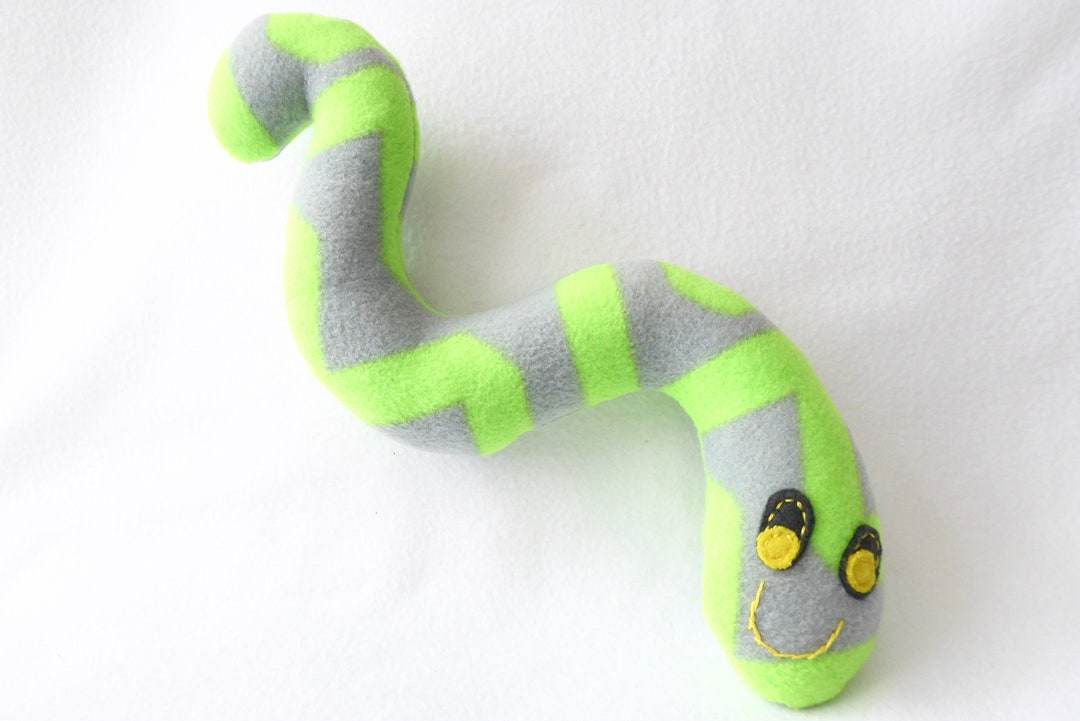 Gray and Lime Zig Zag Wiggle Worm Dog Toy With Squeaker Etsy