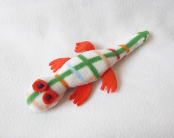 Lizard Cat Toy - Plaid Print/Orange Feet