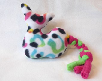 Cat With Braided Tail Dog Toy Rainbow Leopard Print