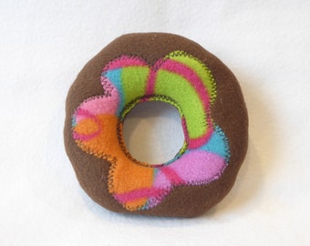 Dog Donut Toy - Brown With Pink Swirl Print