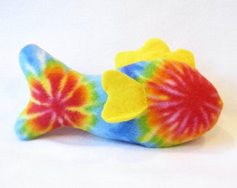 Fish Dog Toy-Tie Dye with Yellow Fins