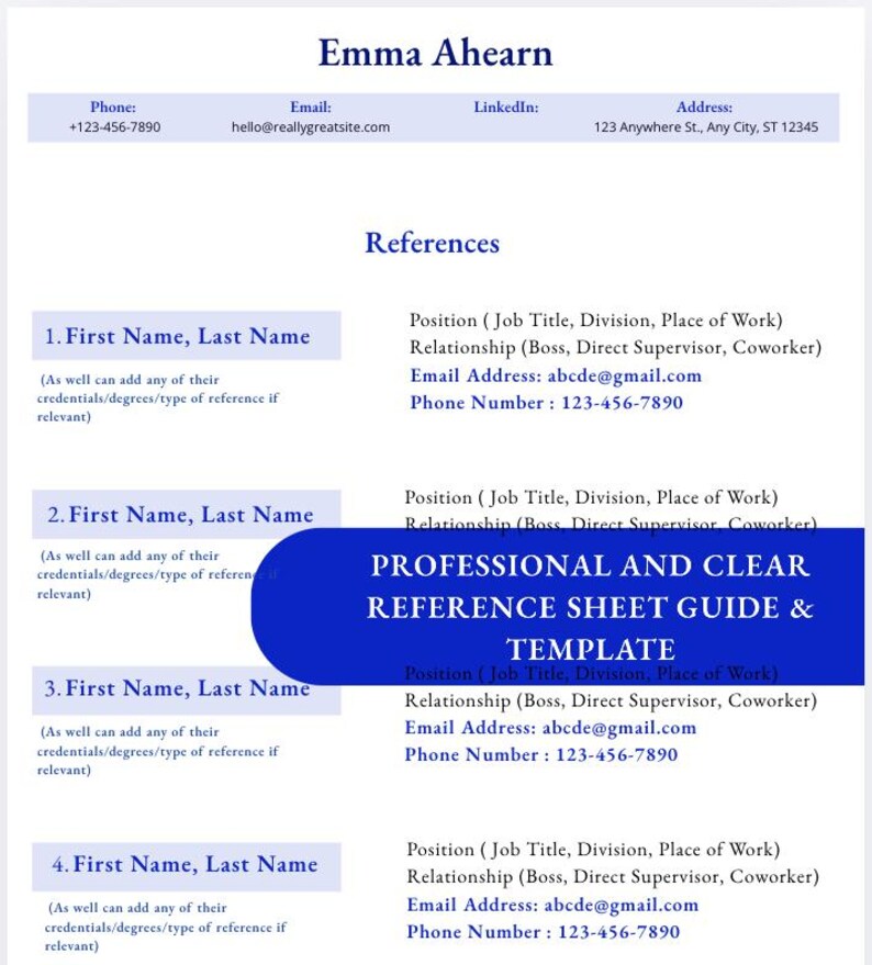 Modern & Professional Reference Sheet Template - Etsy