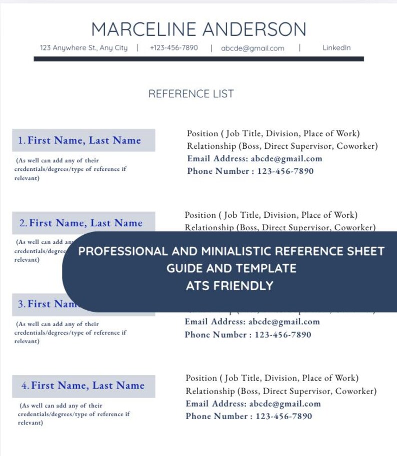 Colorful Reference Sheet Example Professional Minimalist Reference Sheet Template - Etsy