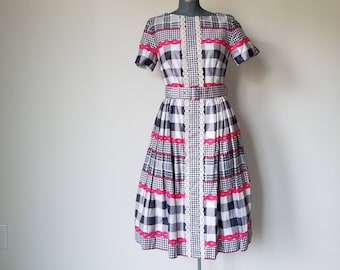 1950s 1960sヴィンテージチェック柄ワンピース SPECIAL ITEM* 50's USA VINTAGE CHECK PATTERNED DESIGN ONE PIECE/50