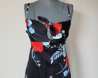 Vintage 1970's Black and Red  Floral Maxi Dress