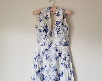 Vintage 1950's Blue and White Wiggle Dress Novelty Print Horses by Alix of Miami