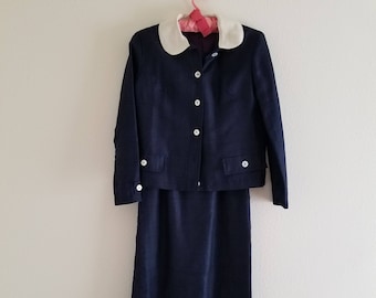 Vintage 1950's Navy Blue Silk Dress and Jacket Suit Jonathan Logan