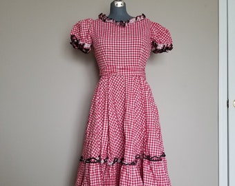 Vintage 1950's Red Gingham Peasant/ Square Dance Dress