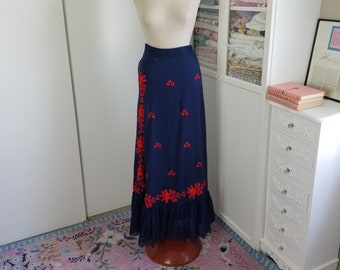 ヴィンテージ 1970年代 80年代 ブルー 刺繍 ラップスカート - Etsy 日本