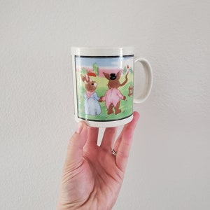 Vintage 1980&#39;s / 90&#39;s Anthropomorphic Bunnies Cottage Hillside Scene Mug | Coffee Tea Mug Romantic Style Home Decor