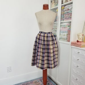 Vintage 1950 /60&#39;s Peach Grey e Blue Plaid Collected Skirt / School Days / Medium