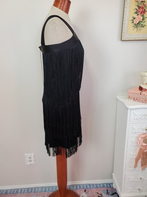 VIntage 1980's Does 20's Black Fringed Dress | Mi… - image 3
