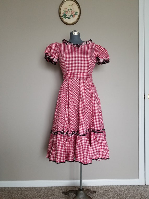 Vintage 1950's Red Gingham Peasant/ Square Dance D