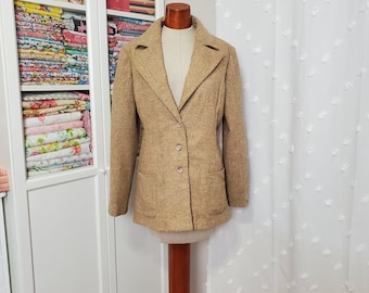 Vintage 1950's / 60's Mid Century Camel Colored Wool Blazer Jacket / Oxford Comma / Large