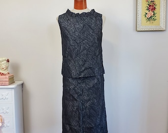 Get Your Groove On | Vintage 1960's Grey Black Metallic Set Skirt Top | Small