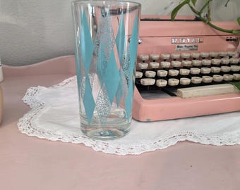 1960年代のヴィンテージ アクアダイヤモンド ハーレクイン ドリンクグラス | トールハイボールグラス | MCM バーウェアグラス 1個