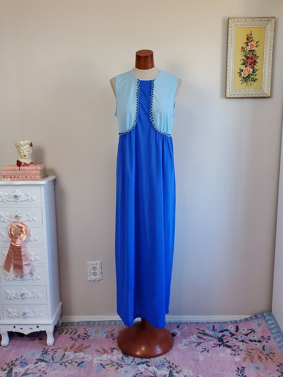 Vintage 1960's Two Tone Blue Nightgown Nylon Long 