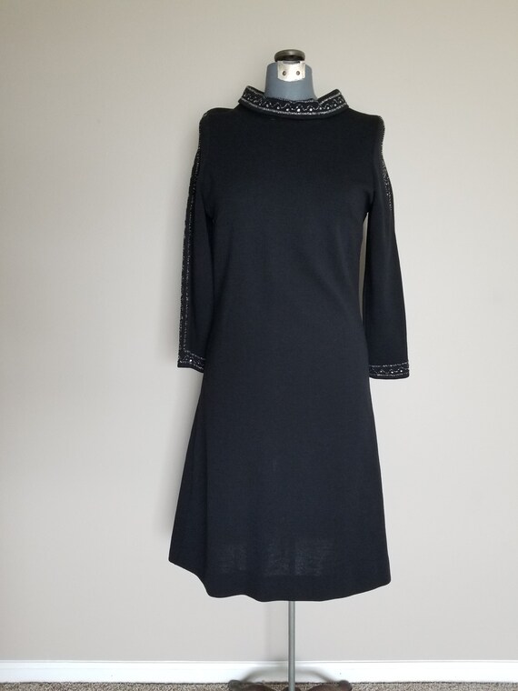 Vintage 1960's Black Wool Knit Dress with Rhinest… - image 3